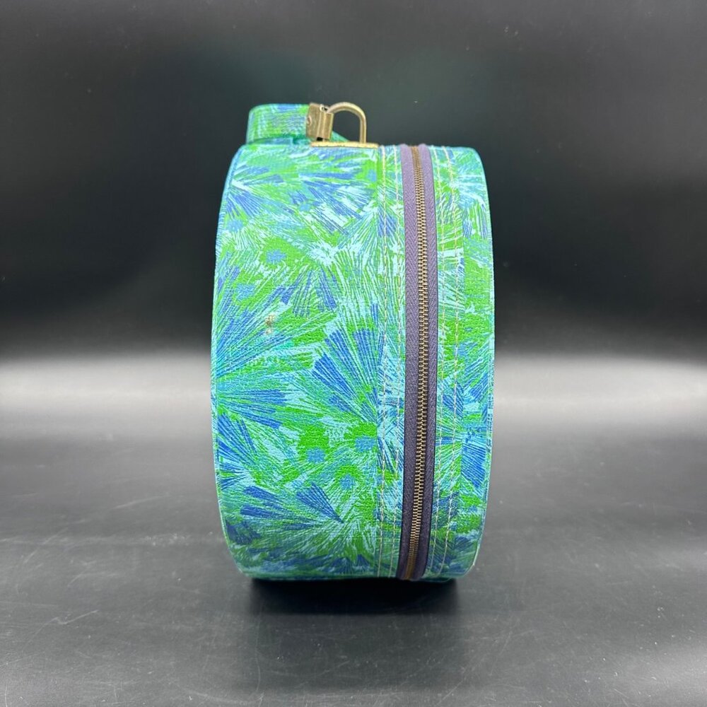 Vintage Luggage Travel Floral Train Case Floral Round Blue Green Carryon MCM - Picture 3 of 12